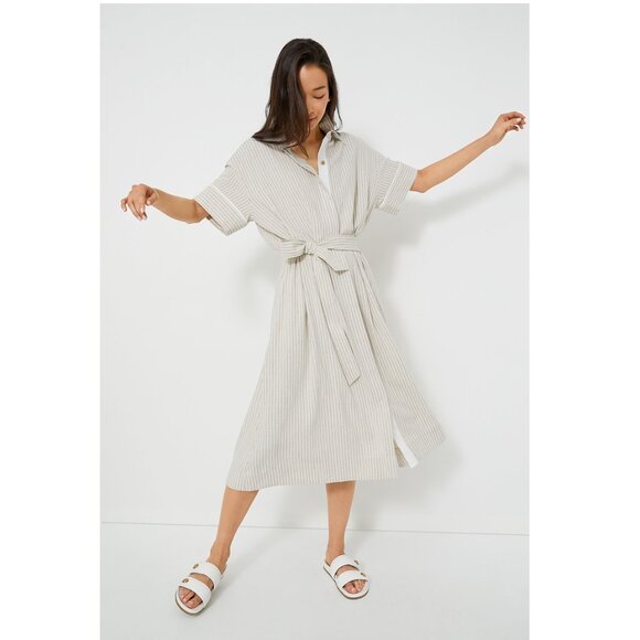 Tuckernuck Dresses & Skirts - Tuckernuck | NEW Natural Stripe Kate Short Sleeve Midi Dress Size M